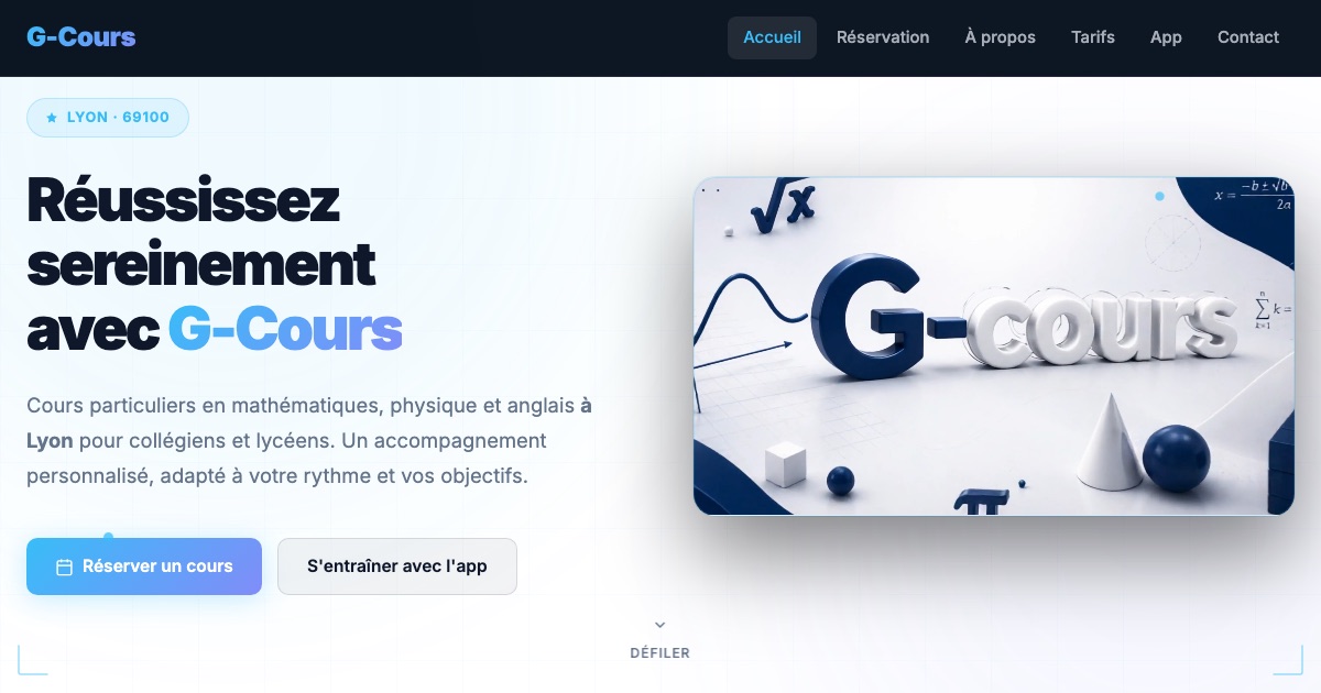 Page d’accueil du site G-Cours